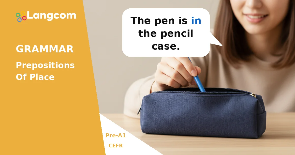 Aprenda as preposições de lugar: dentro, em cima, embaixo, ao lado (Inglês pré-A1) Learn Prepositions of Place: In, On, Under, Next to (Pre-A1 English) — Pre-A1 English grammar lesson by Langcom